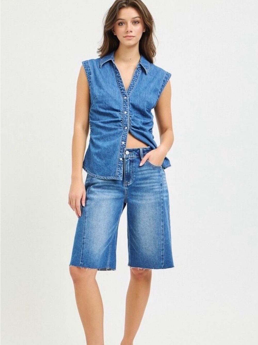 Risen Raw Hem Bermuda Slouchy Denim Shorts NWT 1X